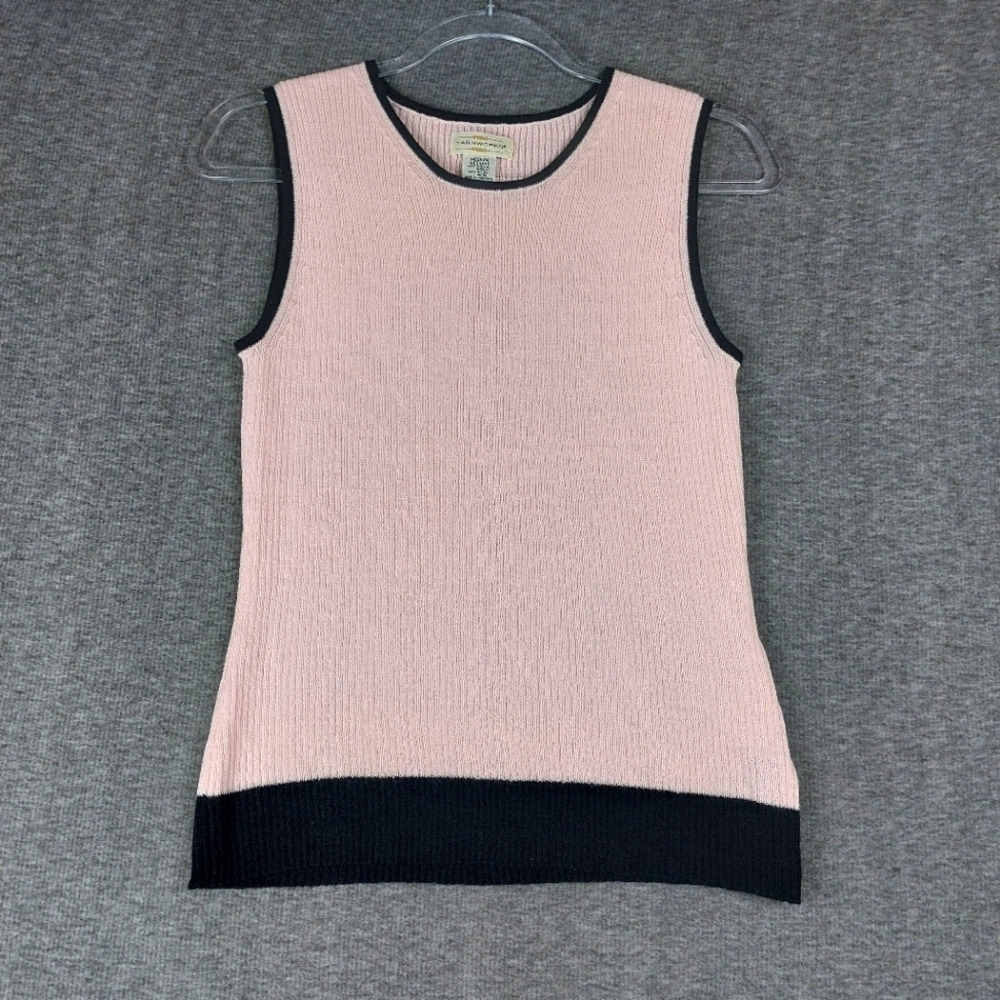 YARNWORKS WOMENS VINTAGE PINK BLACK SLEEVELESS KNIT SWEATER VEST SIZE MEDIUM
